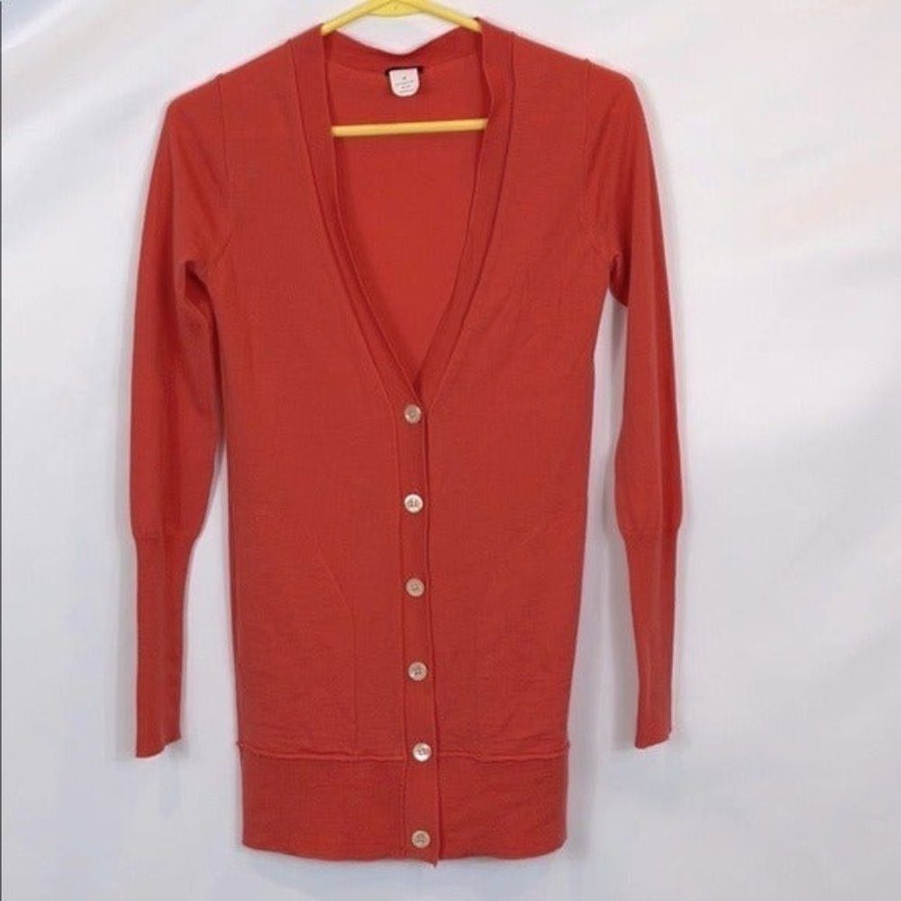 J.Crew Wool Knit Cardigan Sweater Orange Basic Preppy Button Front Size XS